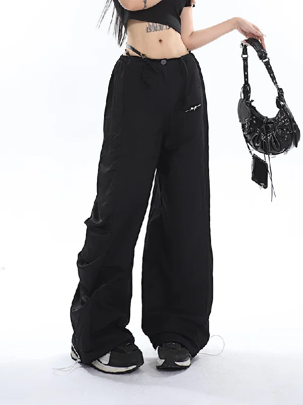 Galia Solid Color Butterfly Silver Metal Buckle Drawstring Wide Straight Leg High Waist Pants Relaxed Linen Pants Galia Solid Color Butterfly Silver Metal Buckle Drawstring Wide Straight Leg High Waist Pants Relaxed Linen Pants