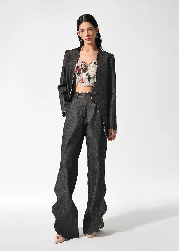 DENIM PANTS WITH WAVES Sleek Black Pants