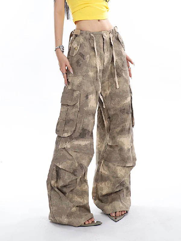 Lexis Brown Green Acid Wash Vintage Camouflage High Waist Straight Wide Leg Multi-Pocket Cargo Pleated Pants Cozy Maternity Pants Lexis Brown Green Acid Wash Vintage Camouflage High Waist Straight Wide Leg Multi-Pocket Cargo Pleated Pants Cozy Maternity Pants