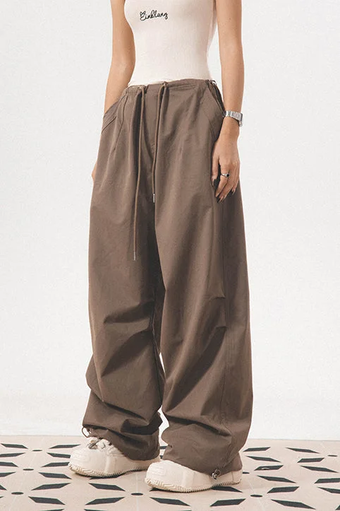Killian Solid Color Low Waist Drawstring Straight Leg Baggy Parachute Cargo Pants Comfortable Denim Trousers Killian Solid Color Low Waist Drawstring Straight Leg Baggy Parachute Cargo Pants Comfortable Denim Trousers