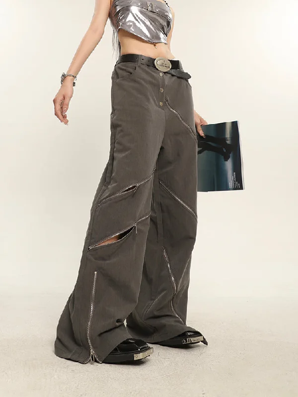 China Solid Color Cut Out Multi-Zipper Straight Wide Leg Pants Comfortable Maternity Pants China Solid Color Cut Out Multi-Zipper Straight Wide Leg Pants Comfortable Maternity Pants