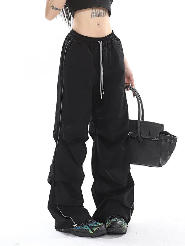 Stacia Solid Color High Waist Pleated Drawstring Straight Leg Parachute Crago Pants Cozy Full-Length Pants Stacia Solid Color High Waist Pleated Drawstring Straight Leg Parachute Crago Pants Cozy Full-Length Pants