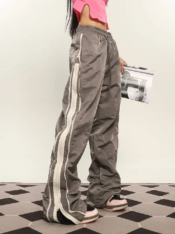 Oliver Solid Color Side Zipper Contrast Color High Waist Straight Leg Baggy Loose Pants Stylish Slim Trousers Oliver Solid Color Side Zipper Contrast Color High Waist Straight Leg Baggy Loose Pants Stylish Slim Trousers