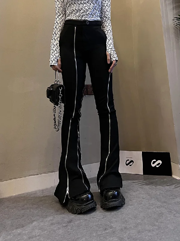 Skyla Solid Color Black Asymmetrical Multi-Zipper High Waist Flare Pants Chic Black Leggings Skyla Solid Color Black Asymmetrical Multi-Zipper High Waist Flare Pants Chic Black Leggings