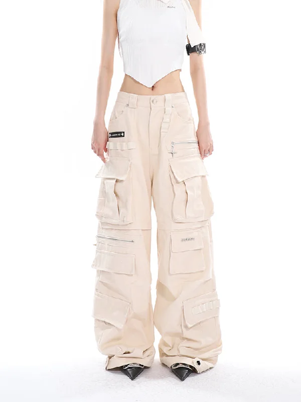 Ladia Solid Color Apricot High Waist Streetwear Multi-Pocket Straight Leg Cargo Pants Elegant Dress Pants Ladia Solid Color Apricot High Waist Streetwear Multi-Pocket Straight Leg Cargo Pants Elegant Dress Pants