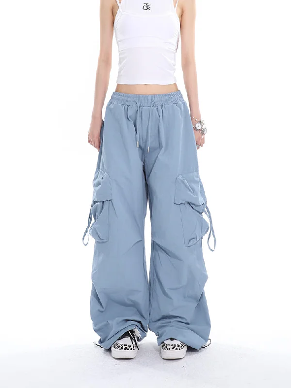 Zu Solid Color Multi-Pocket High Waist Baggy Loose Straight Leg Cargo Pants Soft Sweatpants Style Zu Solid Color Multi-Pocket High Waist Baggy Loose Straight Leg Cargo Pants Soft Sweatpants Style