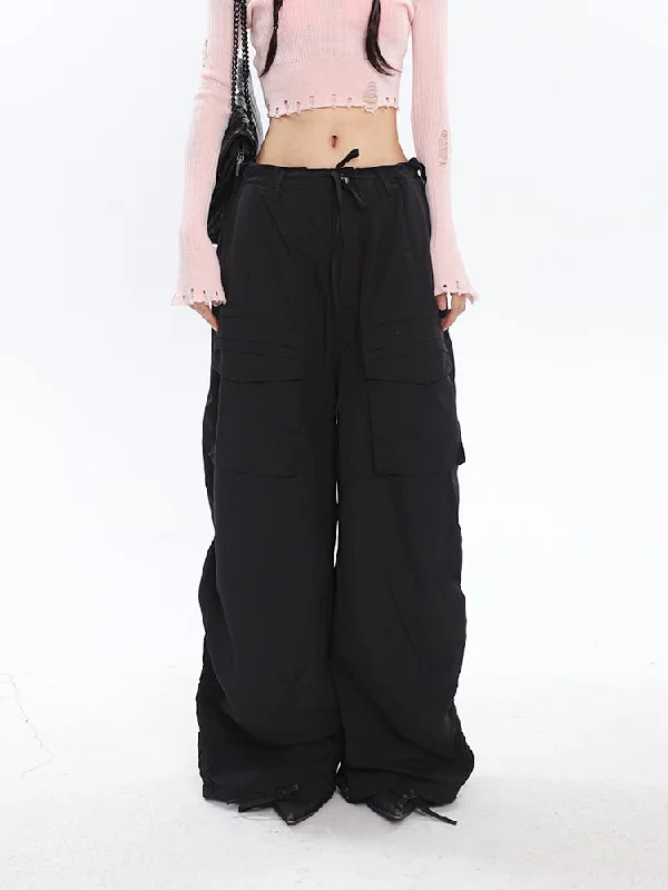 Krissy Solid Color Drawstring Multi-Pocket Straight Leg High Waist Cargo Parachute Pants Lightweight Linen Pants Krissy Solid Color Drawstring Multi-Pocket Straight Leg High Waist Cargo Parachute Pants Lightweight Linen Pants