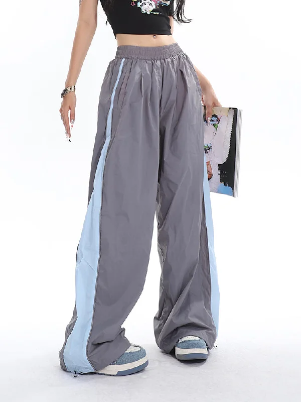 Viola Solid Color Side Stripe High Waist Baggy Straight Leg Parachute Pants Classic Pleated Pants Viola Solid Color Side Stripe High Waist Baggy Straight Leg Parachute Pants Classic Pleated Pants