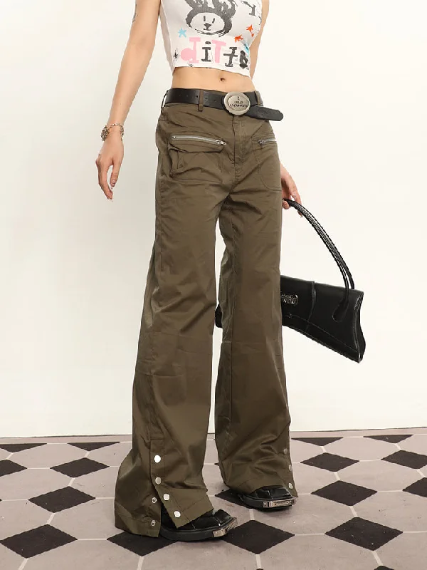 Keen Solid Color Multi-pocket Zippered Concealed Buckle Split Cargo Pants Chic Checkered Pants Keen Solid Color Multi-pocket Zippered Concealed Buckle Split Cargo Pants Chic Checkered Pants