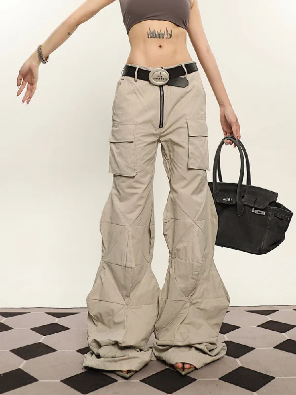 Cassy Solid Color Irregular Shaped Cut Out Design Wide Leg Zipper Cargo Pants Trendy Wide-Legged Trousers Cassy Solid Color Irregular Shaped Cut Out Design Wide Leg Zipper Cargo Pants Trendy Wide-Legged Trousers