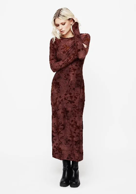 Wytchelm Flocked Velour Midaxi Dress - Red