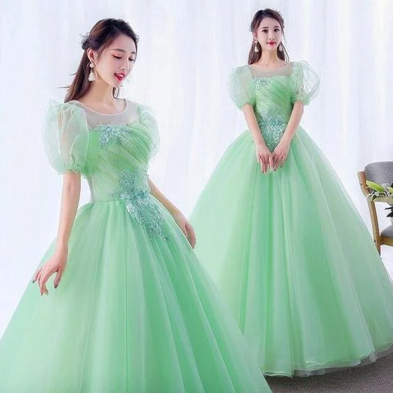 Short Sleeve Illusion Ball Gown, Quinceanera Dress - green C2047