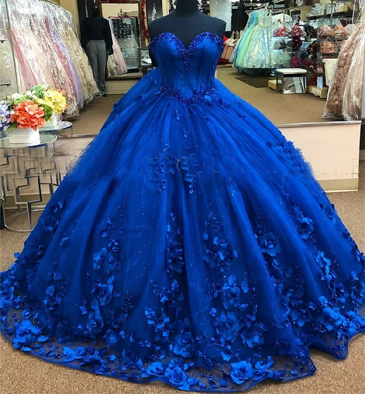 Royal Blue Princess Dress, Royal Blue Quinceanera Dress With Flowers Stunning Ball Gown  cc411