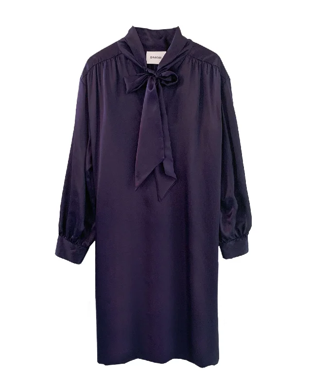 The Marion Tie Neck Dress in Eggplant | eggplant