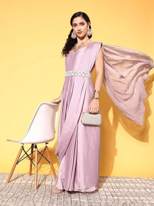 Women Attractive Lavender Solid Draped Luxe Dress