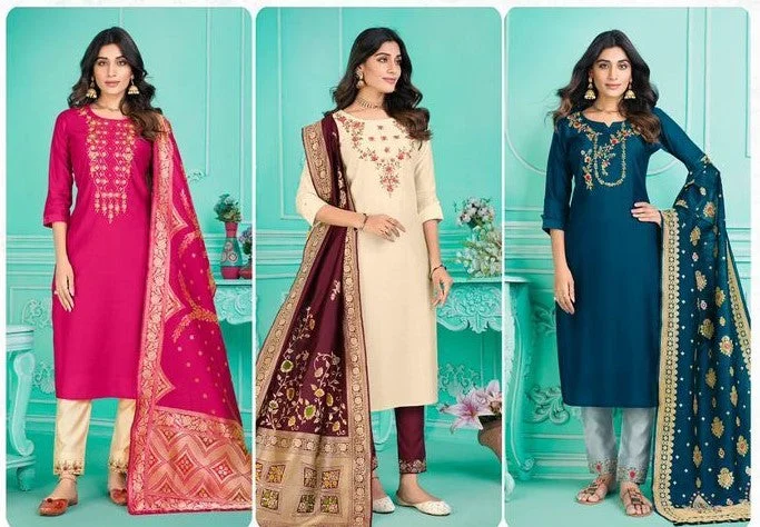 [Ready SG Stock] Deepavali & Wedding-Wear Viscose Silk Designer 3 Pcs Punjabi Suit + Inner [Indian Dresses]