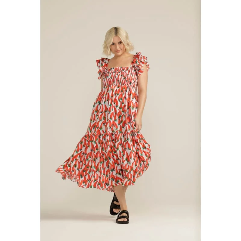Shirred Bodice Dress | Chilli Print