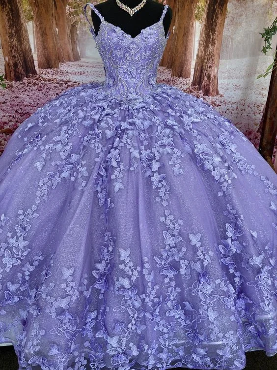 Purple princess ball gown quinceanera dress sweet 16 dress butterflies quinceanera dress cc421