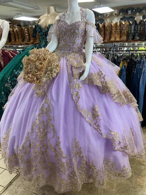 Lavender Halter Appliques Princess Sweet 15 16 Birthday Ball Gown Quinceanera Dresses cc562