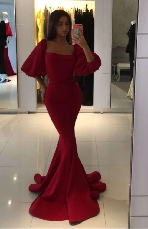 red sexy long prom dress with sleeves      S1315