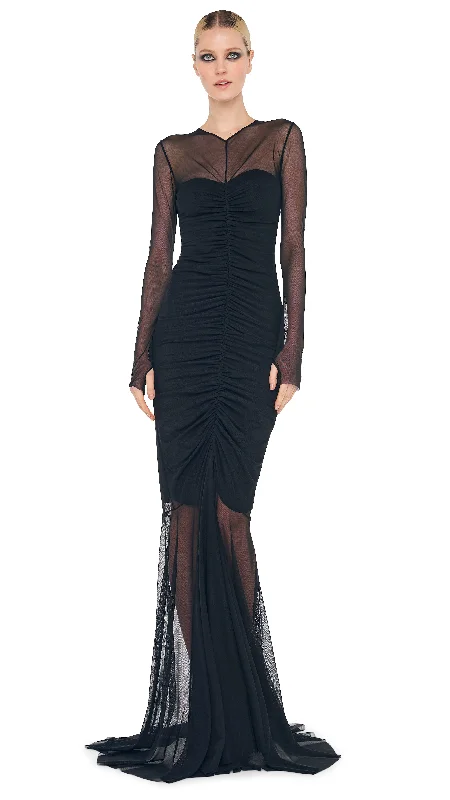 LS SHIRRED FISHTAIL GOWN / DRESS