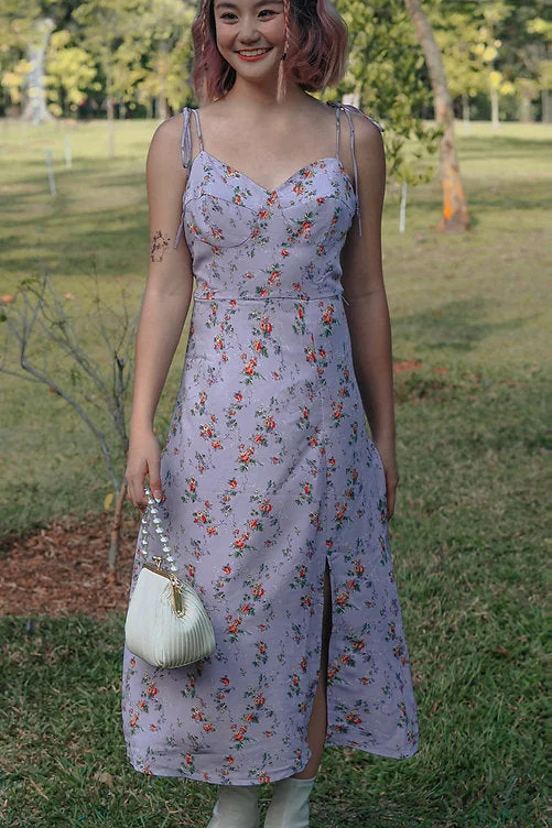 TIE SHOULDER FLOWER DRESS