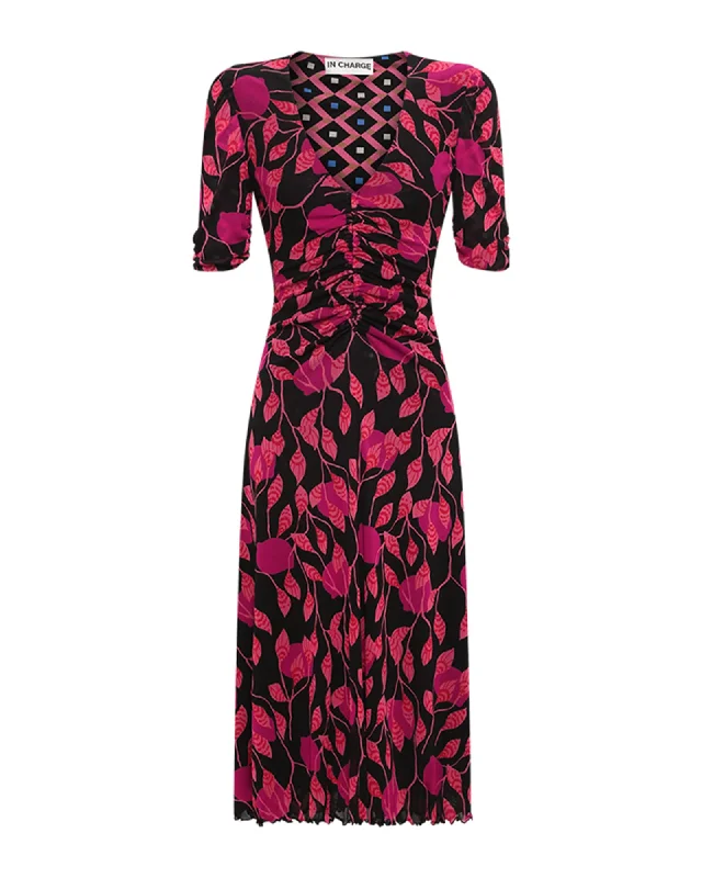 DVF KOREN REVERSIBLE DRESS | LANTERN LEAVES PK/DIA CUBES PK