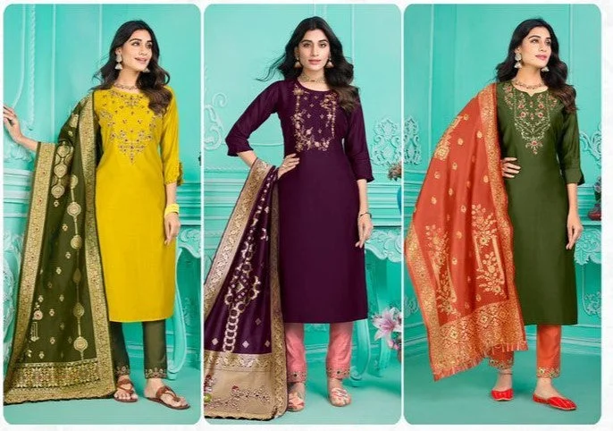[Ready SG Stock] Deepavali & Wedding-Wear Viscose Silk Designer 3 Pcs Punjabi Suit + Inner [Indian Dresses]