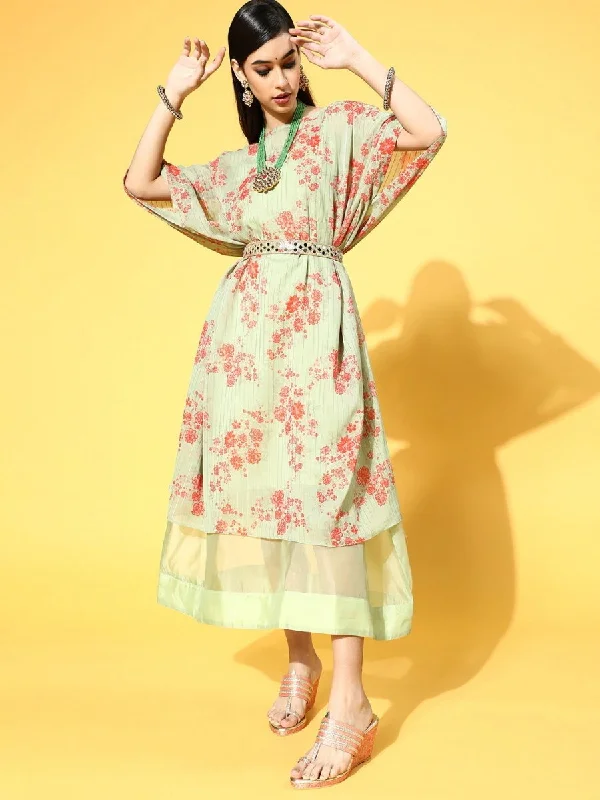 Green Georgette Partywear Floral Dresses