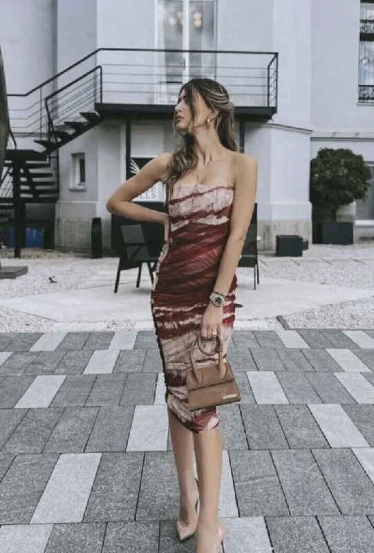STRAPLESS PLEATED BACKLESS DRESS