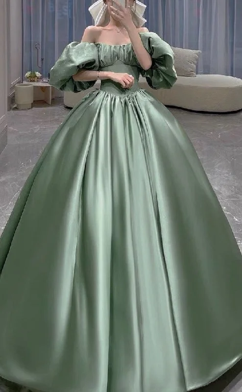 Sage Green Princess Ball Gown Satin Dresses cc265