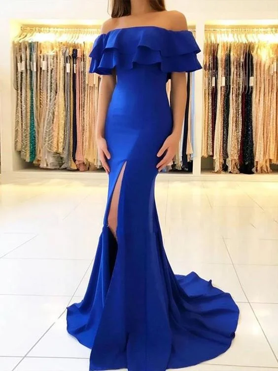 Sheath/Column Sweep/Brush Train Off-the-Shoulder Sleeveless Stretch Crepe Dresses C1556
