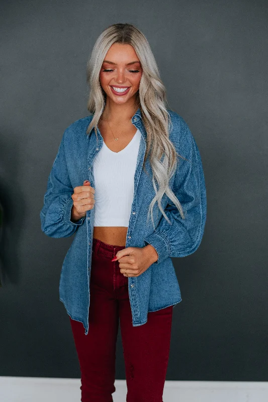 Audrey Denim Shacket Vintage Lace Blouse