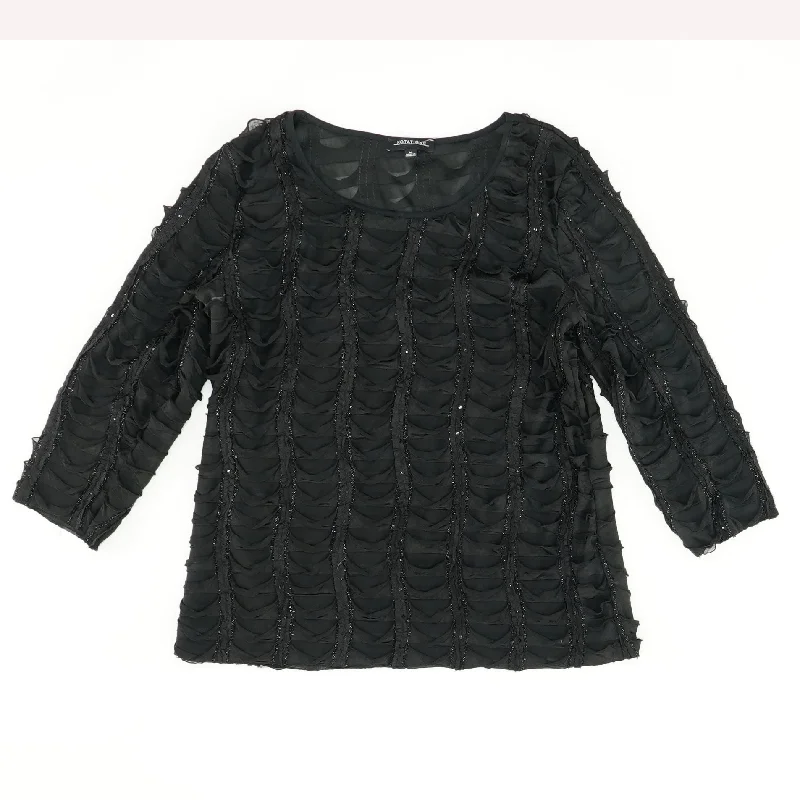 Black Embroidered Detail Long Sleeve Blouse Chic Off-Shoulder Blouse