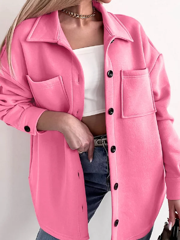 Pink Southern Belle Long Sleeve Shacket with Button-Up Front Wrap Front Blouse