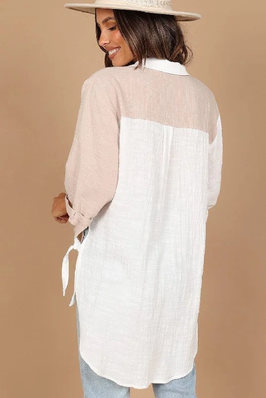 Relaxed Fit Colorblock Linen-Cotton Blouse Sleeveless Summer Blouse