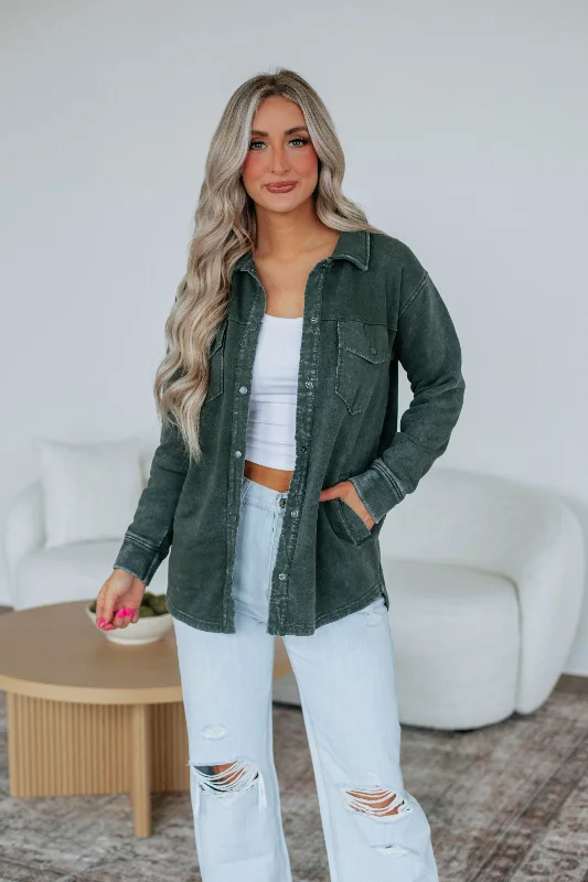 Venus Snap Shacket - Forest Classic White Blouse