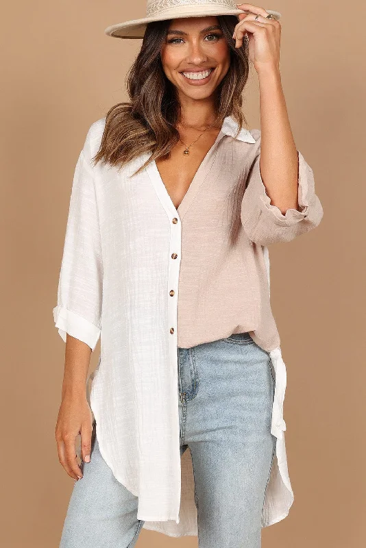 Women's Bi-Color Blouse Silky Tunic Blouse