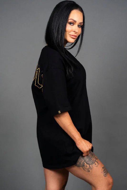 FKN GOLD | Women's Oversized Pump Cover Gym T-Shirt | Black Polka Dot Checkered Tartan FKN GOLD | Women's Oversized Pump Cover Gym T-Shirt | Black Polka Dot Checkered Tartan