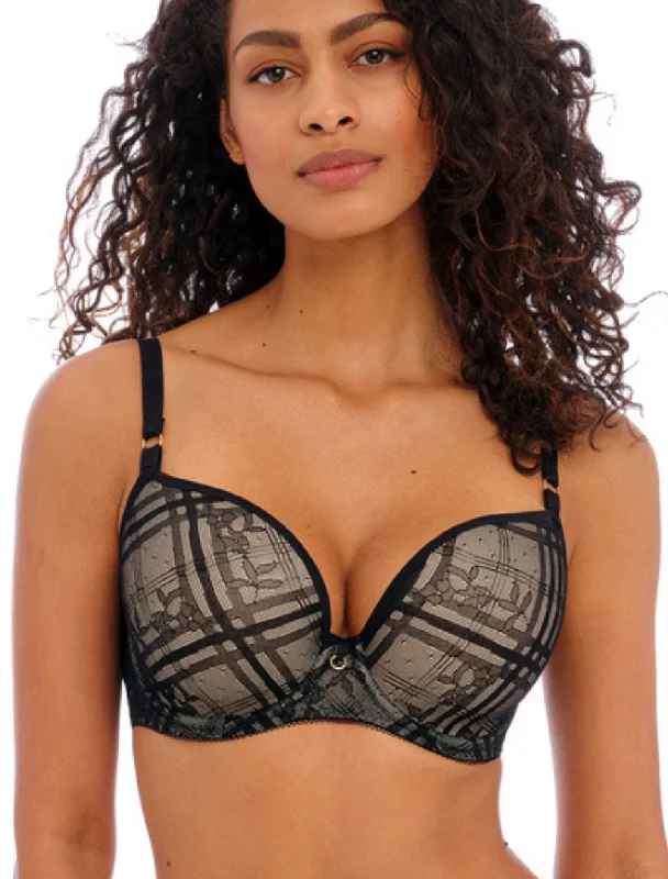 Freya Fatale Molded Bra Underwire Plunge Bra in Black | Black Molded Plunge T-Shirt Bras Satin Fabric Silk Fabric Chiffon Fabric Freya Fatale Molded Bra Underwire Plunge Bra in Black | Black Molded Plunge T-Shirt Bras Satin Fabric Silk Fabric Chiffon Fabric