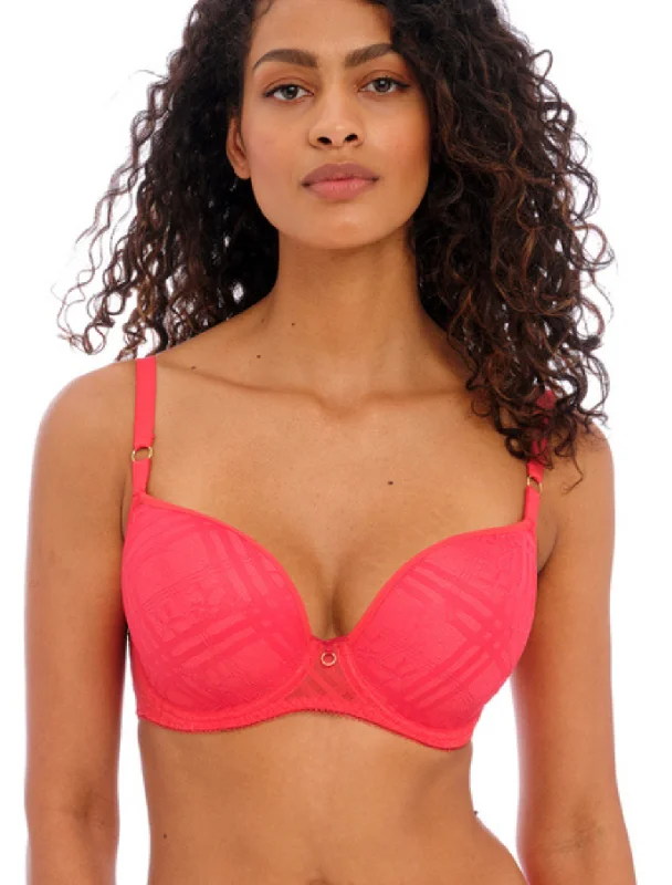 Freya Fatale Molded Bra Underwire Plunge Bra in Chilli Red | Red Molded Plunge T-Shirt Bra Bras Jersey Fabric Tulle Fabric Batik Fabric Freya Fatale Molded Bra Underwire Plunge Bra in Chilli Red | Red Molded Plunge T-Shirt Bra Bras Jersey Fabric Tulle Fabric Batik Fabric