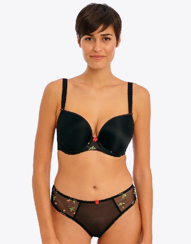 Freya Rose Blossom Moulded Plunge T-shirt Bra Black Ribbed T-Shirt High Neck Heavyweight Freya Rose Blossom Moulded Plunge T-shirt Bra Black Ribbed T-Shirt High Neck Heavyweight