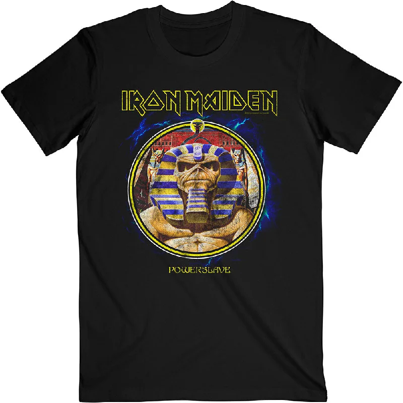 Iron Maiden | Official Band T-Shirt | Powerslave Mummy Circle Graphic Embroidered Appliqued Iron Maiden | Official Band T-Shirt | Powerslave Mummy Circle Graphic Embroidered Appliqued