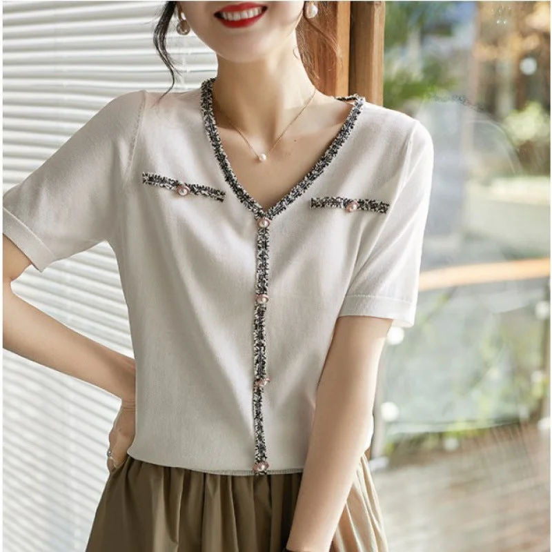 NiDELL Women's Wholesale Short-Sleeved T-shirt . Summer New Elegant Classic Style Series Coarse Flower Embellished Refreshing Sweater Oversized T-Shirt Spandex breathable NiDELL Women's Wholesale Short-Sleeved T-shirt . Summer New Elegant Classic Style Series Coarse Flower Embellished Refreshing Sweater Oversized T-Shirt Spandex breathable