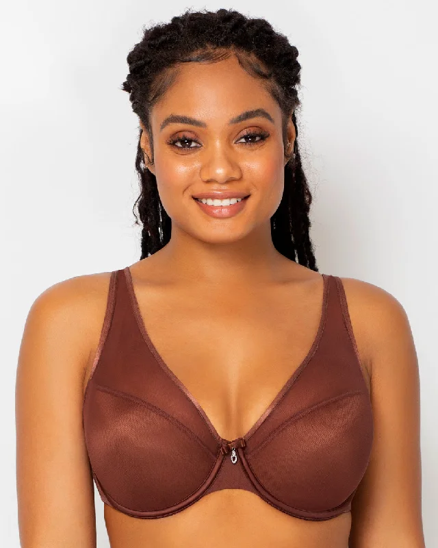 Sheer Mesh Plunge T-Shirt Bra - Chocolate Nude Polka Dot Checkered Tartan