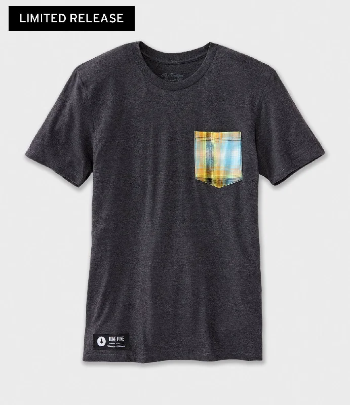 Short Sleeve Flannel Pocket T-Shirt - Summer Lights - Charcoal Collared Crew Neck Turtle Neck Short Sleeve Flannel Pocket T-Shirt - Summer Lights - Charcoal Collared Crew Neck Turtle Neck