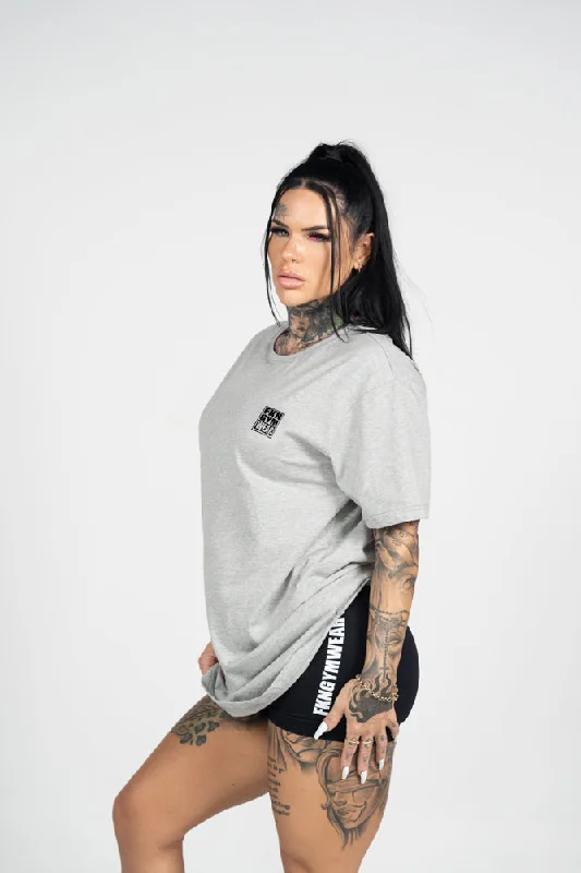 Stone | Women's Gym T-Shirt | Light Grey Marl Embroidered Appliqued Beaded