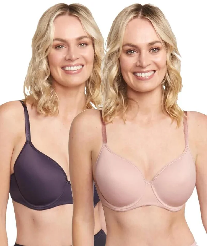 Triumph Gorgeous Luxury T-Shirt 2 Pack Bra - Tea Rose/Dark Grey Striped Floral Plaid Triumph Gorgeous Luxury T-Shirt 2 Pack Bra - Tea Rose/Dark Grey Striped Floral Plaid