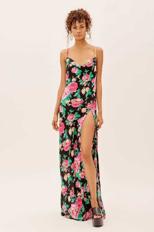 For Love & Lemons Becca Maxi Dress - Black Floral Fashionable Halter Neck Maxi Dress For Love & Lemons Becca Maxi Dress - Black Floral Fashionable Halter Neck Maxi Dress