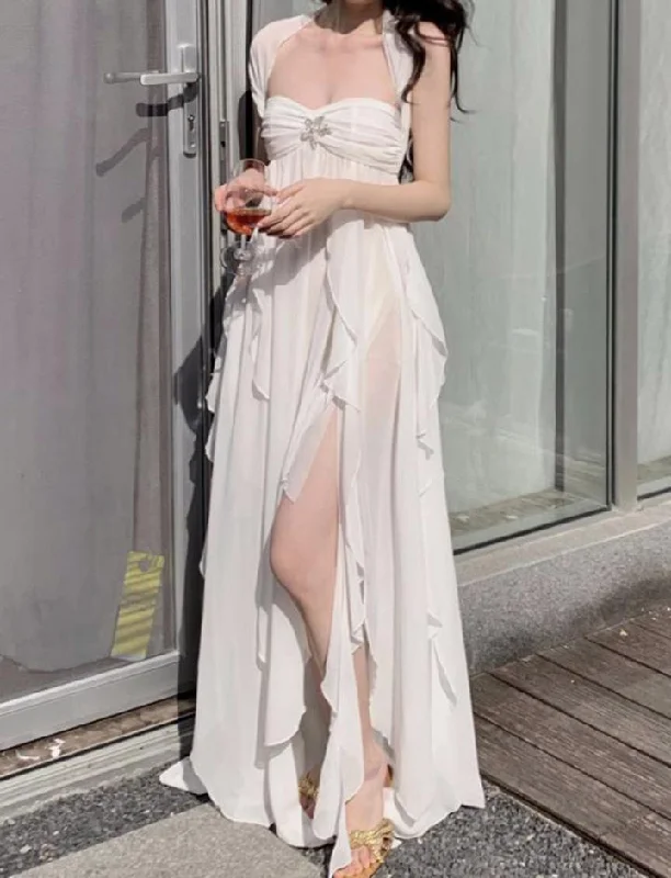 Halter Neck Backless Tube Top Irregular Pleated Maxi Dress Cozy Spaghetti Strap Maxi Dress Halter Neck Backless Tube Top Irregular Pleated Maxi Dress Cozy Spaghetti Strap Maxi Dress